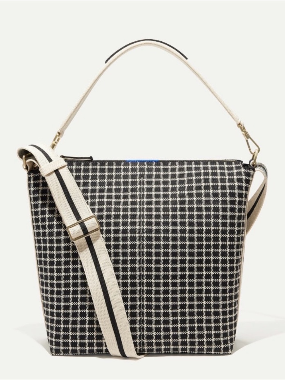 RARE PRINT! Rothy's The Mini Zip Bucket in Black and Ivory Grid. Amazing shape!
